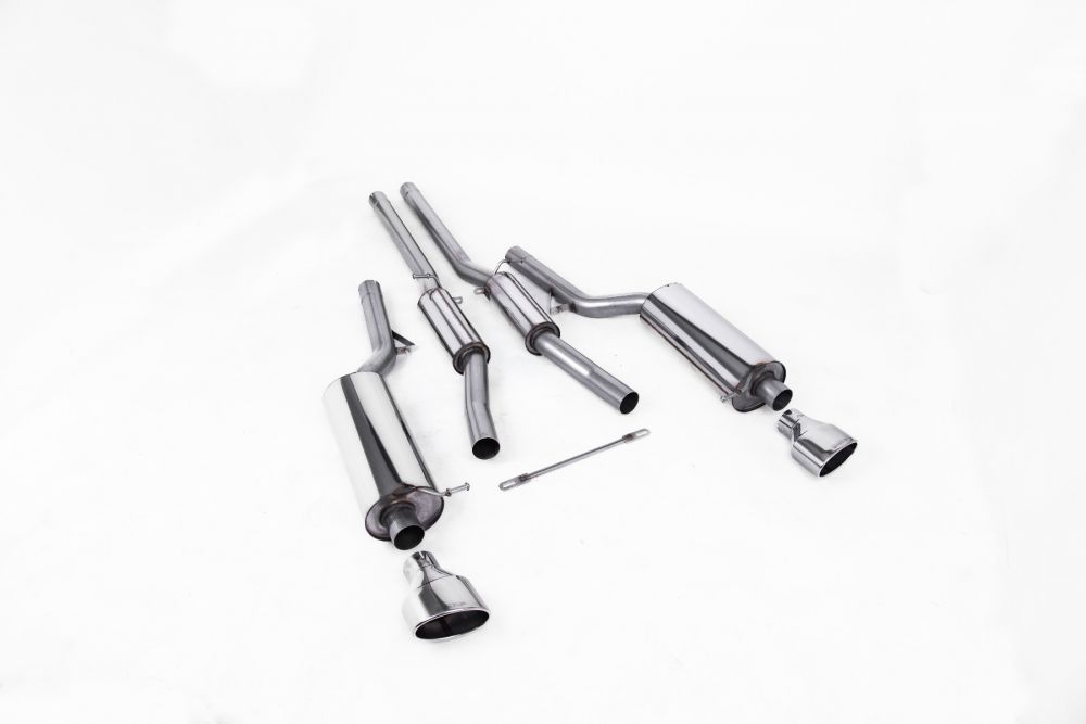Milltek Sport exhaust system parts for 2002-2004 Audi RS6 C5 V8 Bi-Turbo Saloon & Avant (part SSXAU354): pipework, silencers and polished silver tailpipe tips