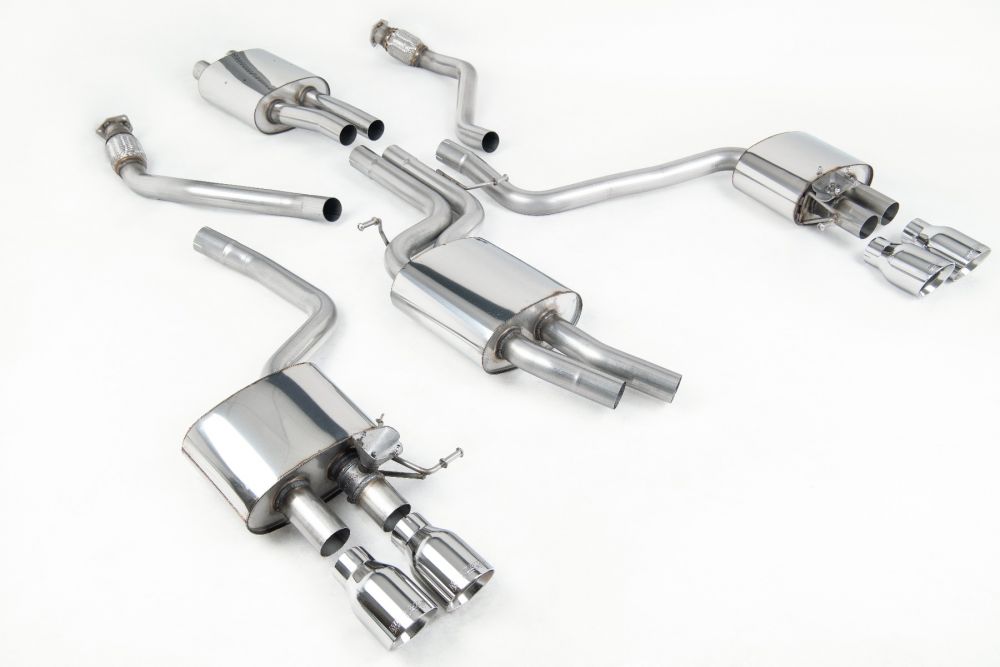 Milltek Sport exhaust system parts for 2013-2016 Audi SQ5 3.0 TFSI Supercharged (part SSXAU506): pipework, silencers and polished silver tailpipe tips