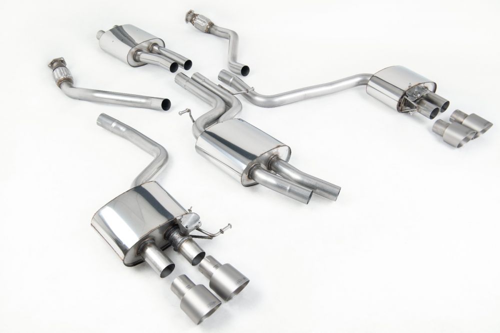 Milltek Sport exhaust system parts for 2013-2016 Audi SQ5 3.0 TFSI Supercharged (part SSXAU507): pipework, silencers and polished silver tailpipe tips