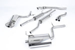 A front view of Milltek Resonated Cat-back Exhaust System for Audi A4 B7 2.0 TFSI Quattro and DTM 2004-2009 | Manual Models with white background