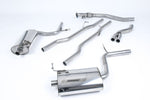 A front view of Milltek Non-Resonated Cat-back Exhaust System for Audi A4 B7 2.0 TFSI Quattro and DTM 2004-2009 | Manual Models with white background