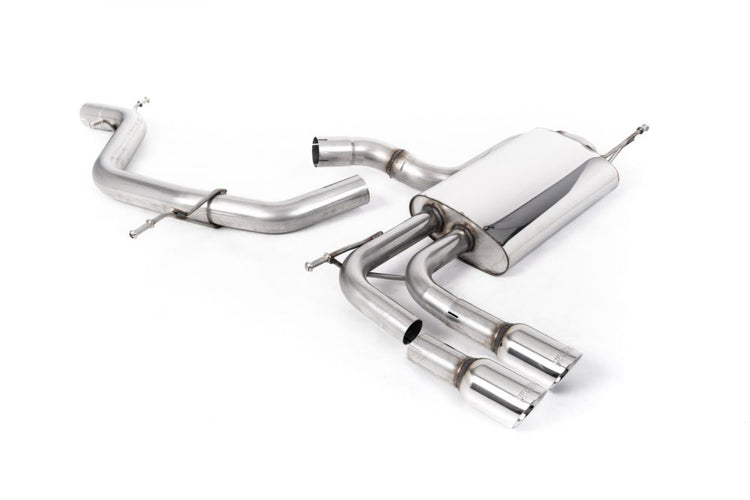 A top view of Milltek Non-Resonated (Louder) Cat-Back Exhaust System w/ Rear Silencer Polished Tips Audi A3 8P 2003-2012 with white background