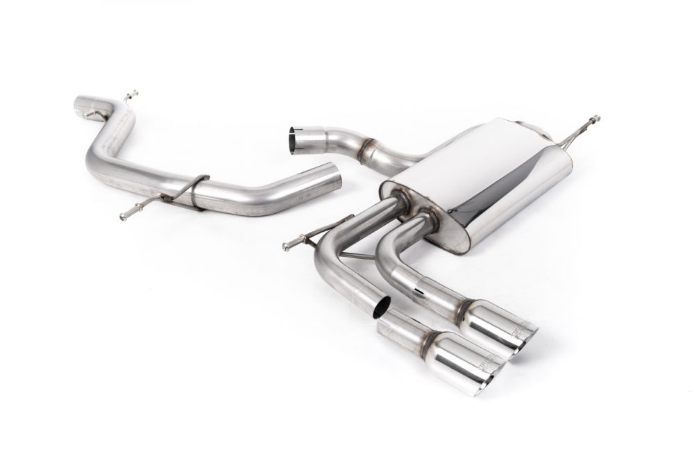 Milltek Sport exhaust system parts for 2003-2012 Audi A3 2.0T FSI 2WD 5 door Sportback (part SSXAU638): pipework, silencers and polished silver tailpipe tips