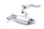 A front view of Milltek Resonated (Quieter) Cat-Back Exhaust System w/ Rear Silencer GT-80 Polished Tips Audi A3 8P 2003-2012 with white background