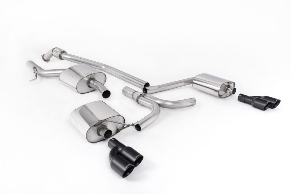 Milltek Sport exhaust system parts for 2008-2012 Audi A5 Coupé S line 2.0 TFSI 2WD and quattro (part SSXAU660): pipework, silencers and black tailpipe tips (photo 2)