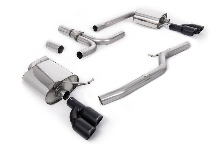 A front view of Milltek Cat-back Exhaust System Audi A5 B8 Coupe | Cabriolet 3.0 TDi (DPF) 2007-2012 | S-Line Valance with white background