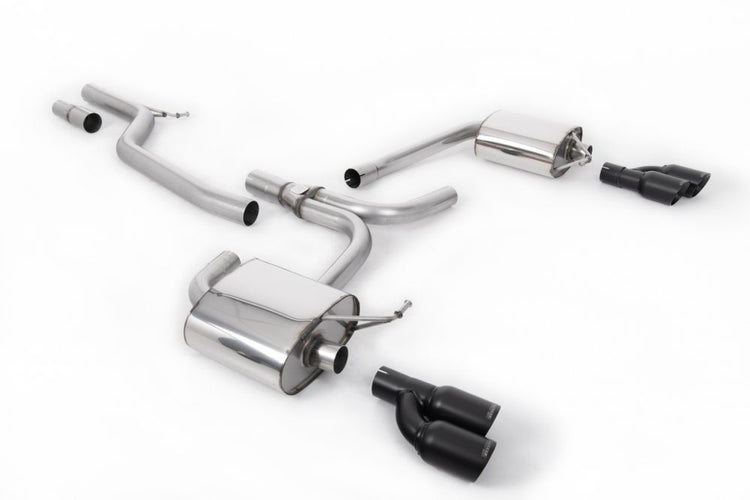A front view of Milltek Cat-back Exhaust System for Audi A4 B8 2.0 TDI Quattro 2008-2016 with white background