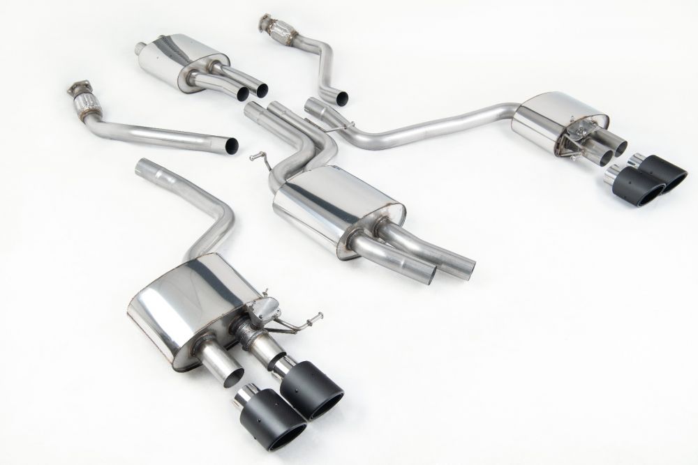 Milltek Sport exhaust system parts for 2013-2016 Audi SQ5 3.0 TFSI Supercharged (part SSXAU671): pipework, silencers and black tailpipe tips