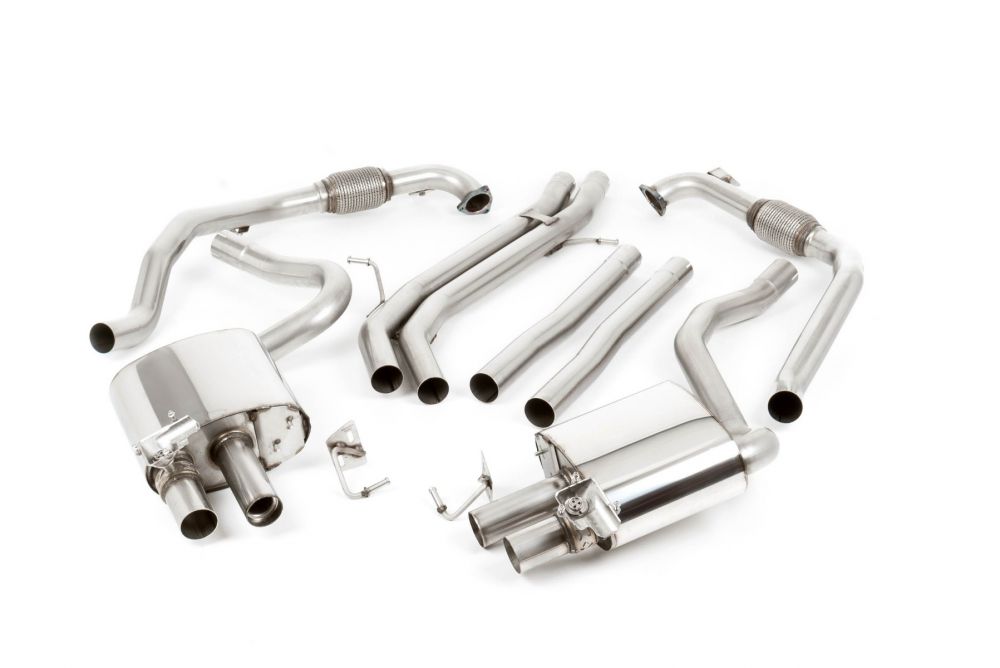 Milltek Sport exhaust system parts for 2017+ Audi S5 3.0 V6 Turbo Sportback B9 (part SSXAU705): pipework, silencers and black tailpipe tips (photo 2)
