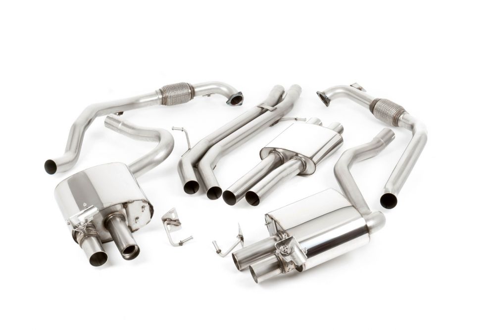 Milltek Sport exhaust system parts for 2017+ Audi S5 3.0 V6 Turbo Coupe Only B9 (part SSXAU716): pipework, silencers and black tailpipe tips