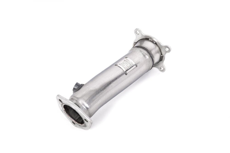 A top view of Milltek 2.75" Large Bore Downpipe w/ Catalyst Delete Pipe for Audi A4 B9 2.0 TFSI Quattro 2016-2019 with white background