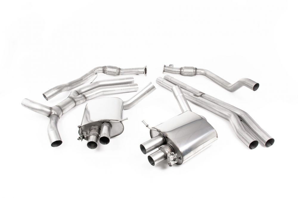 Milltek Sport exhaust system parts for 2018+ Audi RS4 B9 2.9 V6 Turbo Avant (part SSXAU759): pipework, silencers and polished silver tailpipe tips (photo 2)