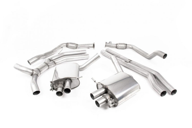 A front view of Milltek Road+ Catback Exhaust Syste Audi RS4 B9 2016+ with white background