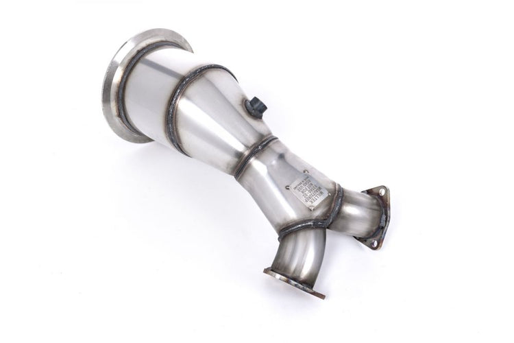 A front view of Milltek Large Bore Downpipe w/ Catalyst Delete Pipe for Audi SQ5 FY 2017+ with white background