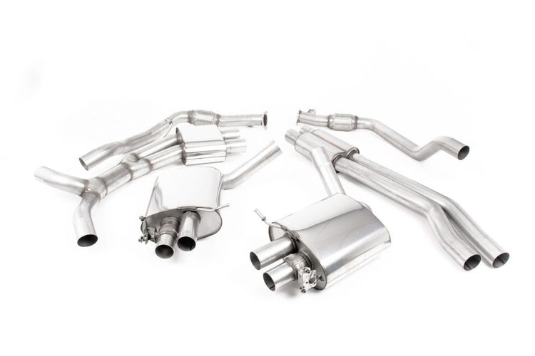 A front view of Milltek Resonated Cat-Back Exhaust System w/ Oval Tips for Audi RS4 B9 2016+ | OPF Model with white background