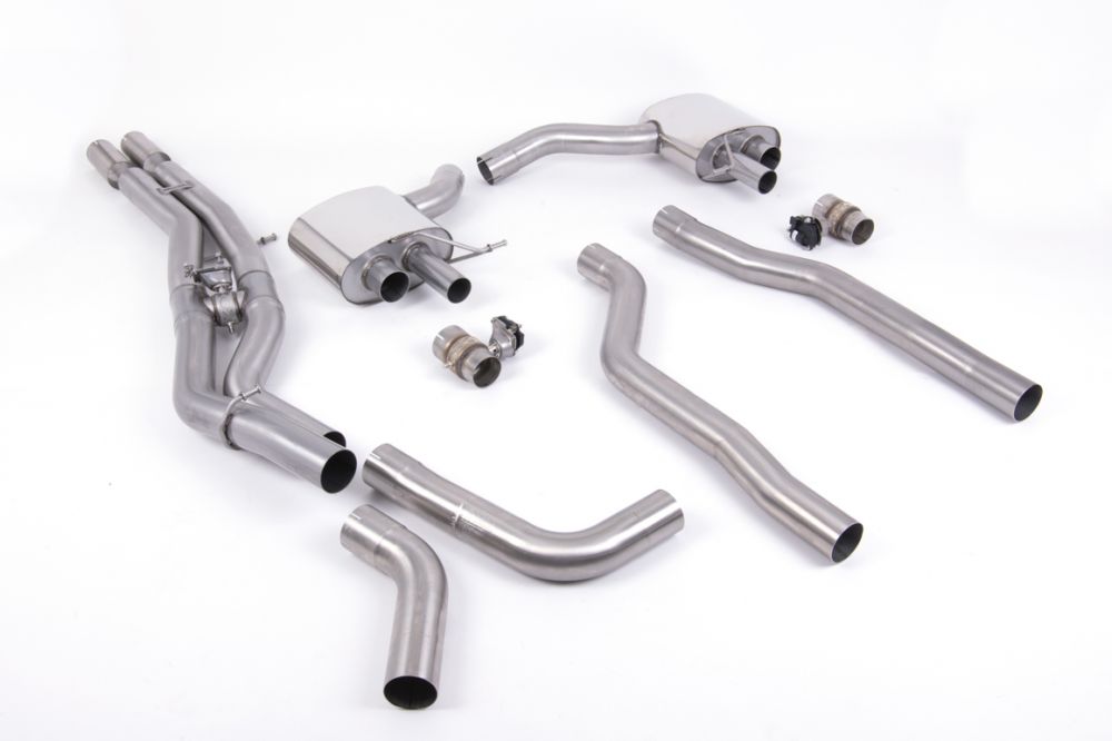Milltek Sport exhaust system parts for 2020+ Audi RS6 C8 4.0 V8 bi-turbo in Performance Edition (part SSXAU864): pipework, silencers and polished silver tailpipe tips (photo 2)