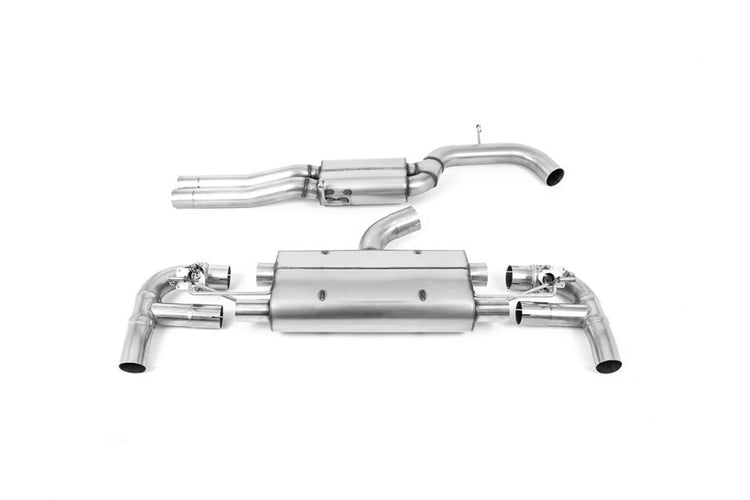 A front view of Milltek 80mm Resonated Cat-Back Exhaust System  for Audi RS3 8V Sportback 2015+ with white background