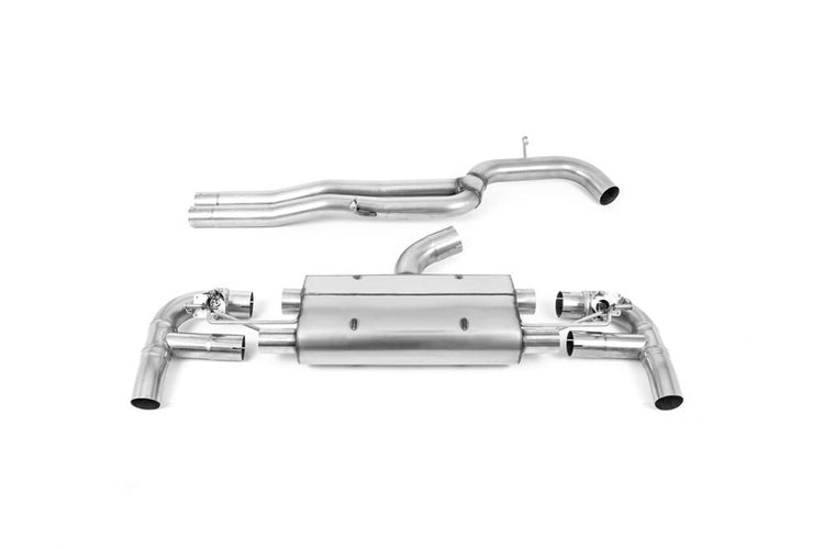 A top view of Milltek 80mm Non-Resonated Cat-Back Exhaust System for Audi RS3 8V Sportback 2015+ with white background