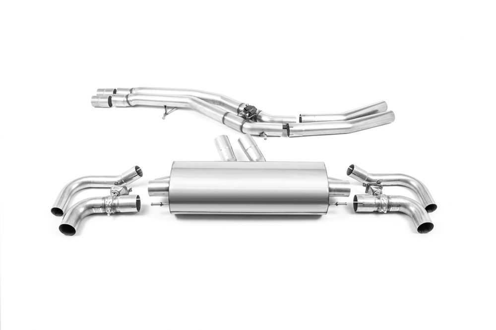 Milltek Sport exhaust system parts for 2020+ Audi RSQ8 4.0 V8 Bi-Turbo (part SSXAU898): pipework, silencers and polished silver tailpipe tips