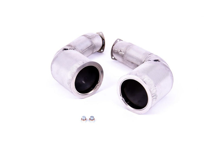 A front view of Milltek Large Bore Downpipe w/ De Cat for Audi SQ7 4M 2016+ | Non-OPF with white background