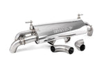 A front view of Milltek OPF Back Exhaust System OE Tips Audi R8 5L 2020+ with white background