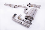 A top view of Milltek 80mm Resonated OPF Back Exhaust System Audi RS3 8Y Saloon / Sedan 2021+ with white background