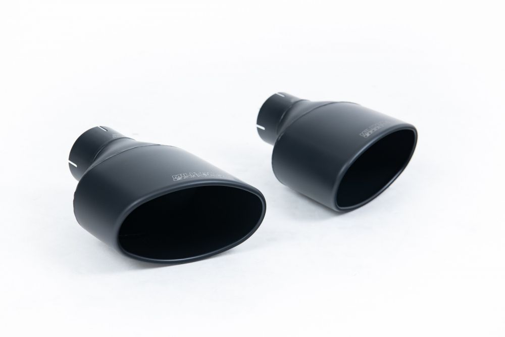 A front view of Milltek Cerakote Black Tips with white background