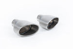A front view of Milltek Brushed Titanium Tips with white background