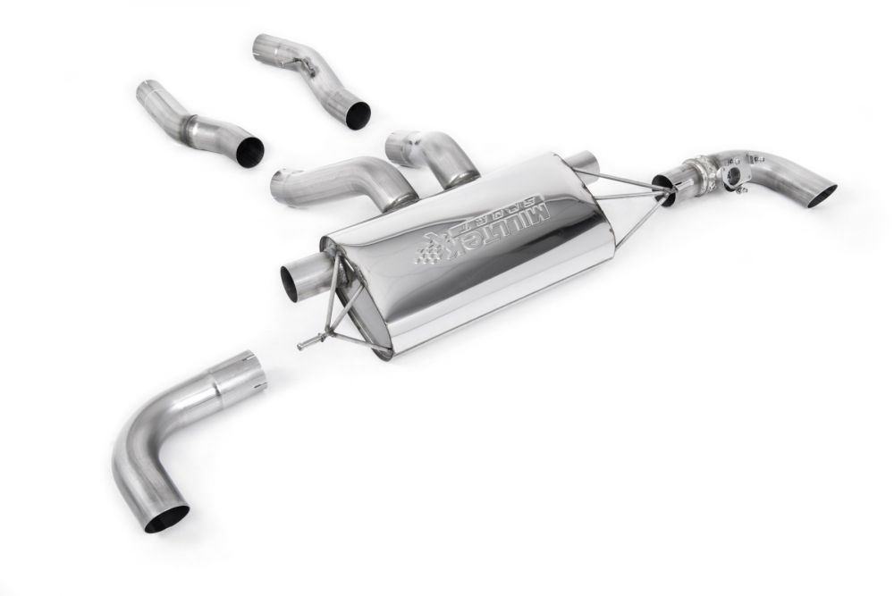Milltek Sport exhaust system parts for 2022+ BMW 2 Series M240i Coupé (part SSXBM1219): pipework, silencers and polished silver tailpipe tips