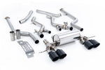 Milltek Sport exhaust system parts for 2023+ BMW 2 Series M2 Coupe (part SSXBM1307): pipework, silencers and black tailpipe tips