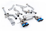 Milltek Sport exhaust system parts for 2023+ BMW 2 Series M2 Coupe (part SSXBM1309): pipework, silencers and burnt titanium blue tailpipe tips