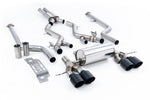 Milltek Sport exhaust system parts for 2023+ BMW 2 Series M2 Coupe (part SSXBM1312): pipework, silencers and black tailpipe tips