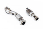 A top view of Milltek Large Bore Downpipe with Hi-Flow Sports Catalyst for BMW G8X M2 / M3 / M4 2020+ with white background