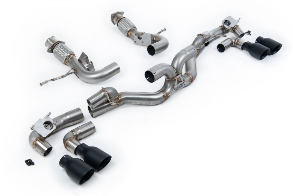 Milltek Sport exhaust system parts for 2020+ Chevrolet Corvette Stingray 6.2L V8 & E-Ray Hybrid (part SSXCH002): pipework, silencers and black tailpipe tips