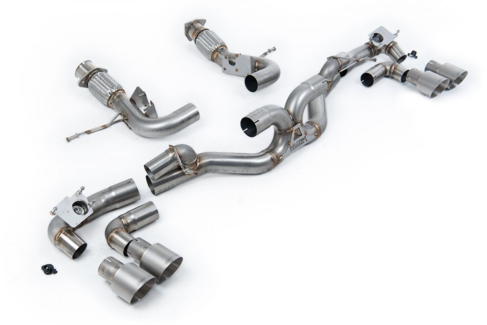 Milltek Sport exhaust system parts for 2020+ Chevrolet Corvette Stingray 6.2L V8 & E-Ray Hybrid (part SSXCH003): pipework, silencers and polished silver tailpipe tips