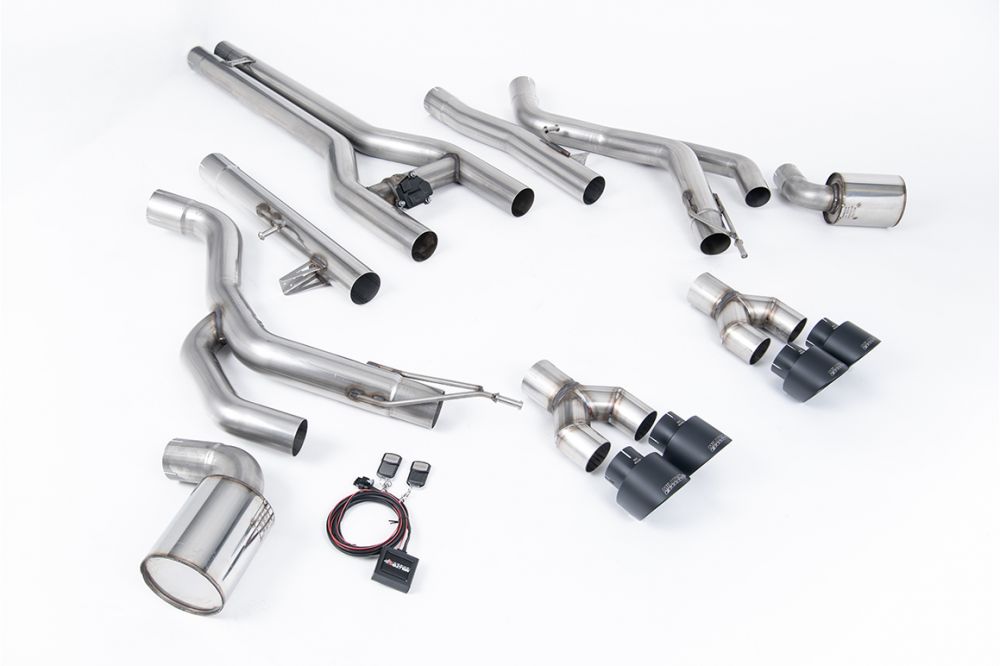 Milltek Sport exhaust system parts for 2015-2022 Dodge Challenger SRT Hellcat: pipework, silencers and polished silver tailpipe tips (photo 2)