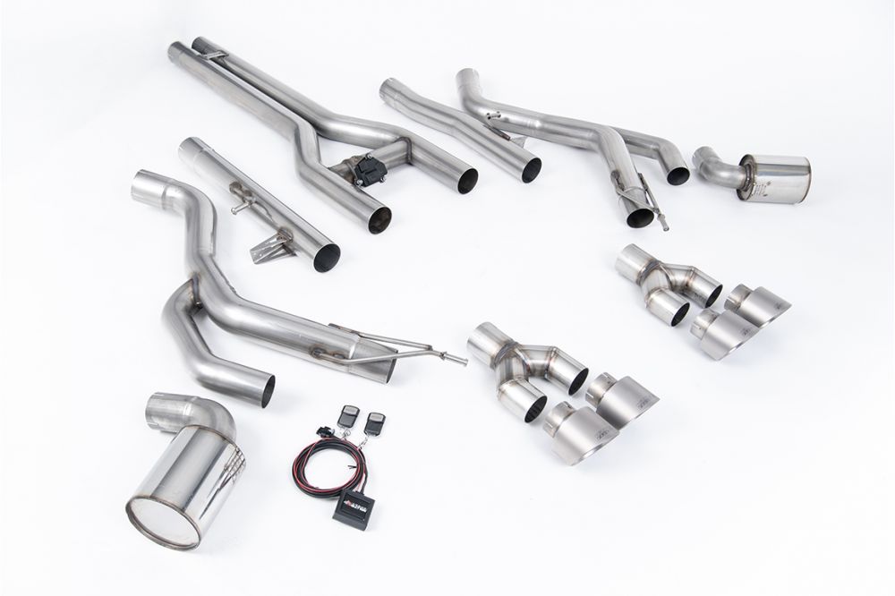 Milltek Sport exhaust system parts for 2015-2022 Dodge Challenger SRT Hellcat: pipework, silencers and polished silver tailpipe tips (photo 3)