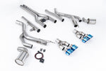 Milltek Sport exhaust system parts for 2015-2022 Dodge Challenger SRT Hellcat: pipework, silencers and burnt titanium blue tailpipe tips
