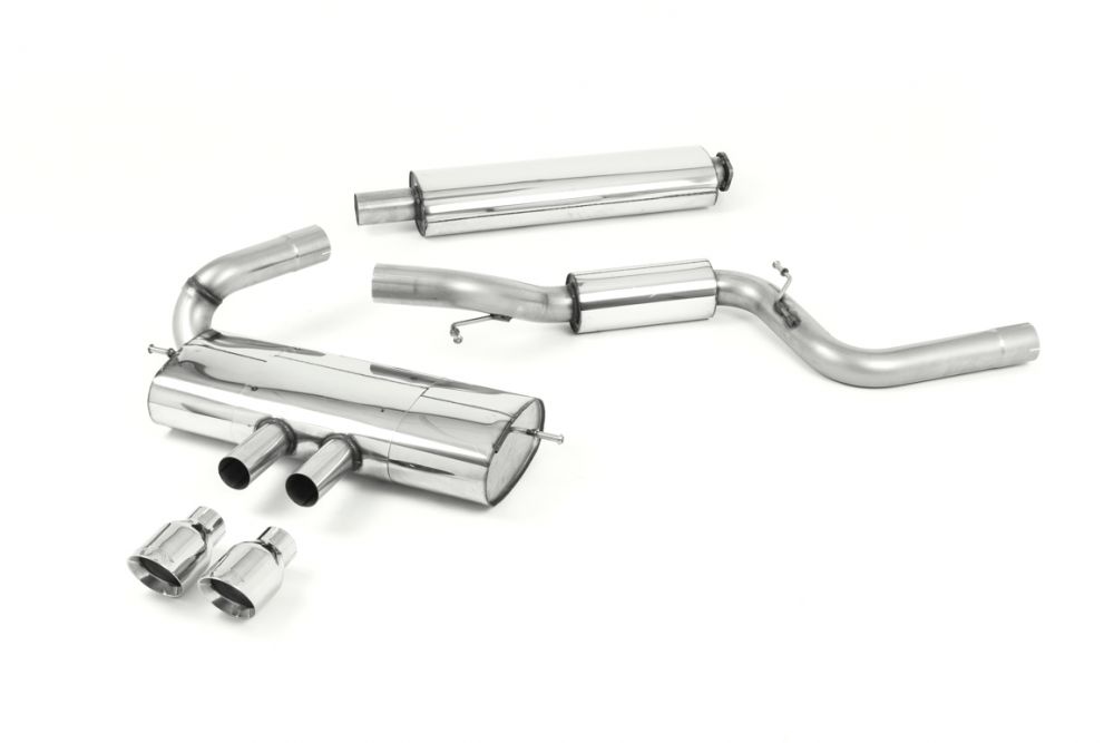 Milltek Sport exhaust system parts for 2012-2018 Ford Focus Mk3 ST 2.0-litre EcoBoost 5-Door Hatchback (part SSXFD094): pipework, silencers and polished silver tailpipe tips