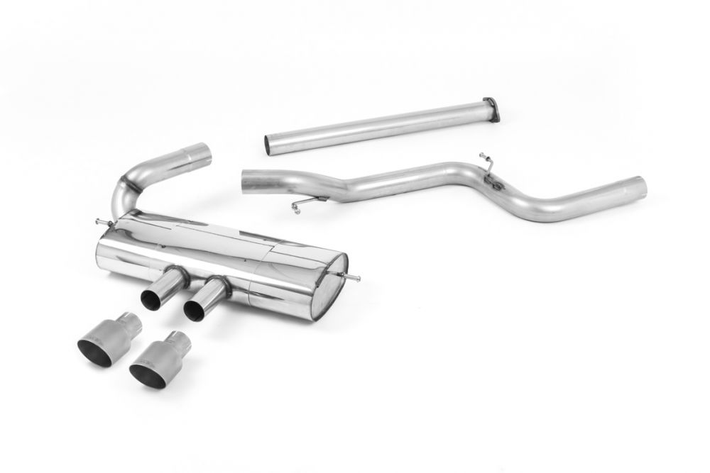 Milltek Sport exhaust system parts for 2012-2018 Ford Focus Mk3 ST 2.0-litre EcoBoost 5-Door Hatchback (part SSXFD114): pipework, silencers and polished silver tailpipe tips