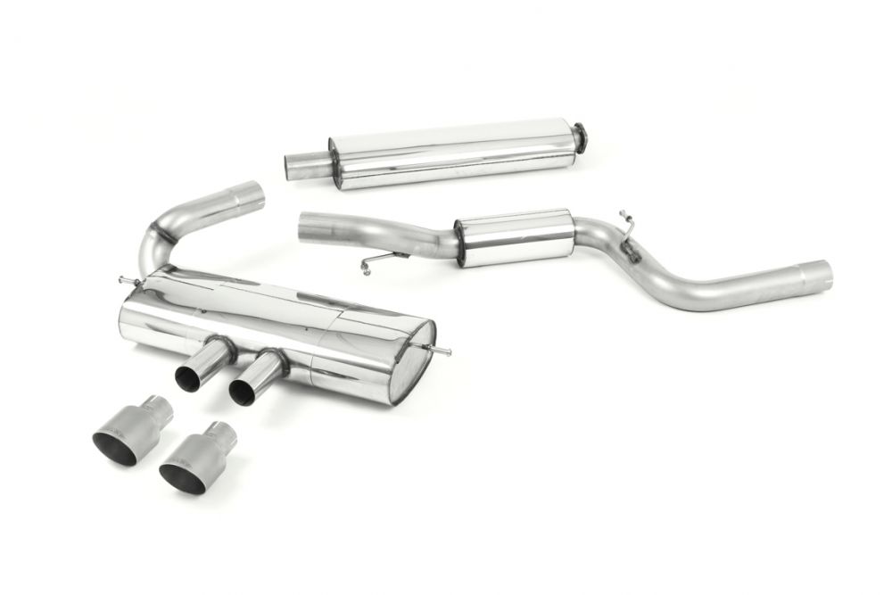 Milltek Sport exhaust system parts for 2012-2018 Ford Focus Mk3 ST 2.0-litre EcoBoost 5-Door Hatchback (part SSXFD118): pipework, silencers and polished silver tailpipe tips