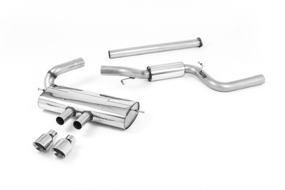 Milltek Sport exhaust system parts for 2012-2018 Ford Focus Mk3 ST 2.0-litre EcoBoost 5-Door Hatchback (part SSXFD119): pipework, silencers and polished silver tailpipe tips
