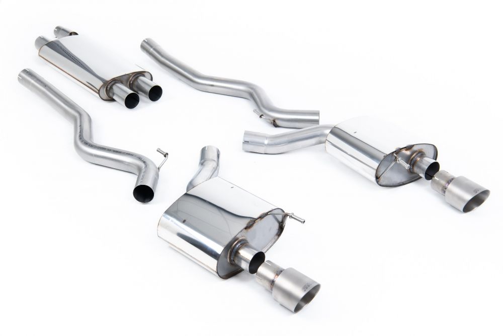 Milltek Sport exhaust system parts for 2024+ Ford Mustang 2.3 EcoBoost (part SSXFD224): pipework, silencers and polished silver tailpipe tips