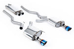 Milltek Sport exhaust system parts for 2015-2018 Ford Mustang 2.3 EcoBoost (part SSXFD225): pipework, silencers and burnt titanium blue tailpipe tips