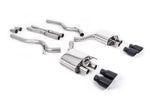 Milltek Sport exhaust system parts for 2019+ Ford Mustang 5.0 V8 GT (part SSXFD283): pipework, silencers and black tailpipe tips