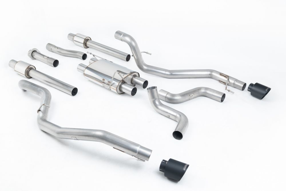 Milltek Sport exhaust system parts for 2018-2020 Ford F150 Raptor - 3.5 V6 EcoBoost Supercab (part SSXFD316): pipework, silencers and polished silver tailpipe tips