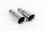 Close-up of polished silver Milltek Sport exhaust tips for the 2014+ Ford Fiesta Mk7 ST 1.6 EcoBoost (part SSXFD331)