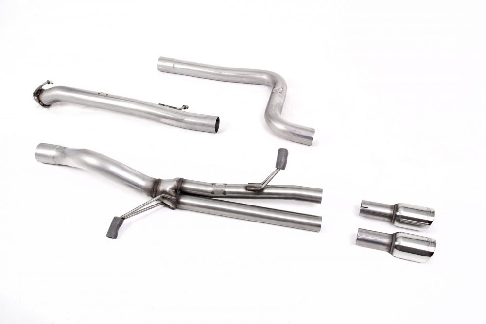 Milltek Sport exhaust system parts for 2014+ Ford Fiesta Mk7 ST 1.6 EcoBoost (part SSXFD331): pipework, silencers and polished silver tailpipe tips