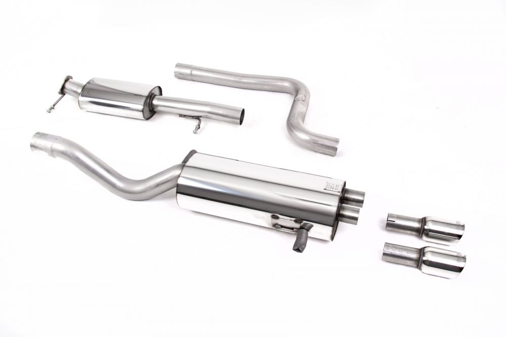 Milltek Sport exhaust system parts for 2014+ Ford Fiesta Mk7 ST 1.6 EcoBoost (part SSXFD344): pipework, silencers and polished silver tailpipe tips