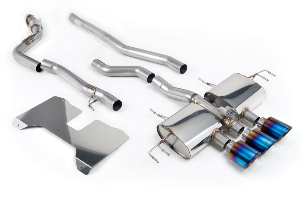 Milltek Sport exhaust system parts for 2022+ Honda Civic Type R FL5 2.0 i-VTEC (part SSXHO278): pipework, silencers and burnt titanium blue tailpipe tips